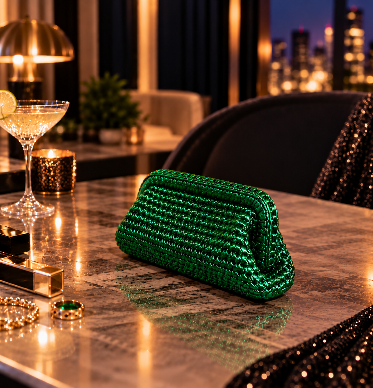 Metallic Crochet Bag - Emerald Green